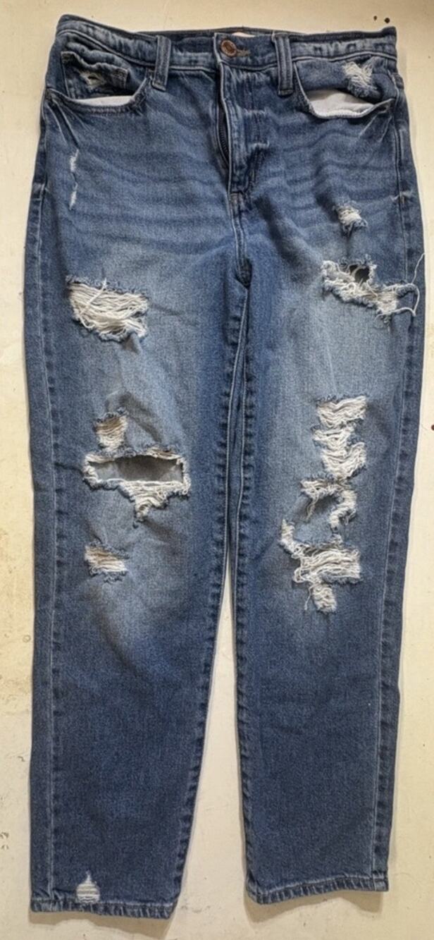 SO Jeans Womens 7/28W Blue High Rise Mom Jeans Distressed Ripped Denim Pants